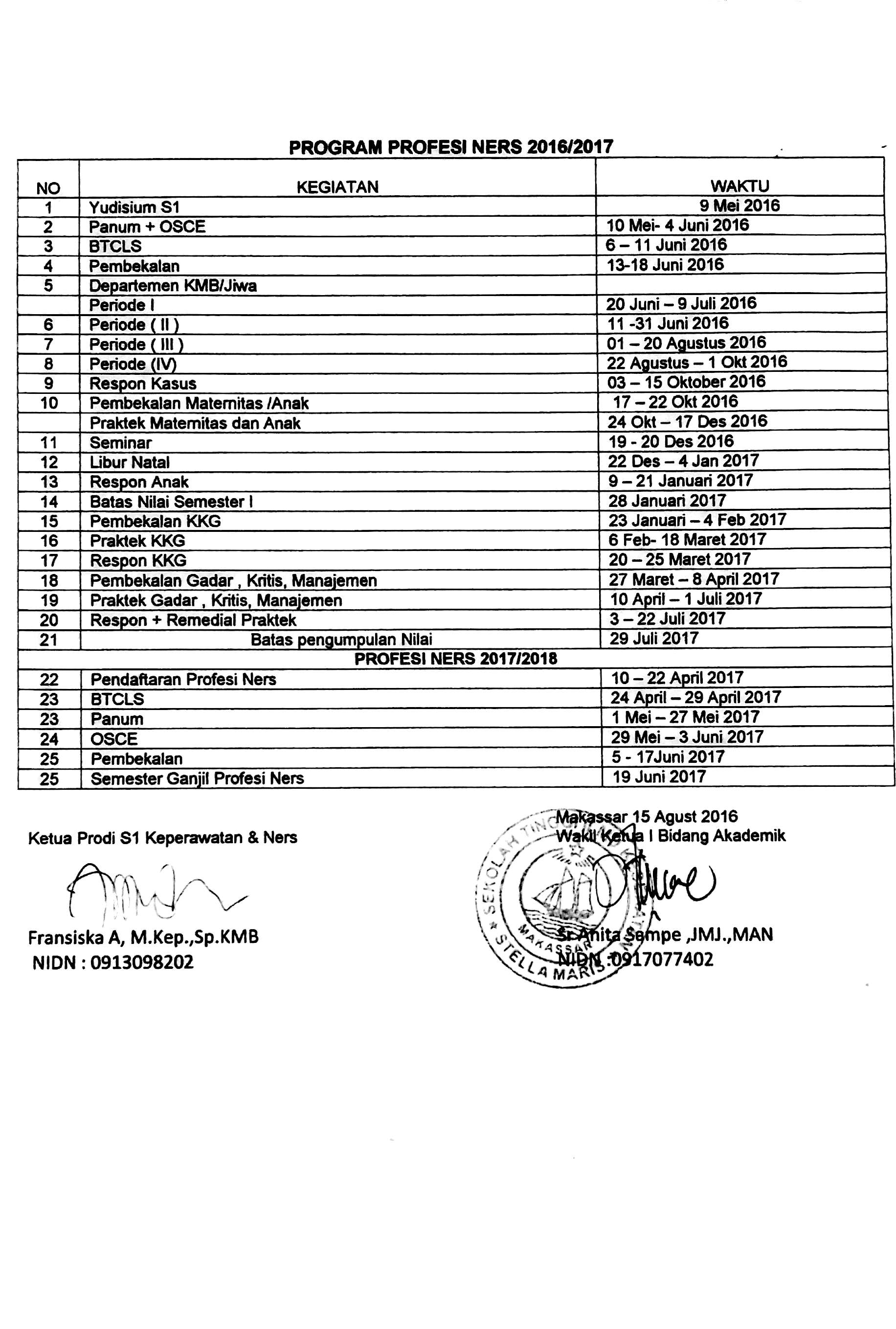 Kalender Akademik Profesi Ners TA.2016/2017